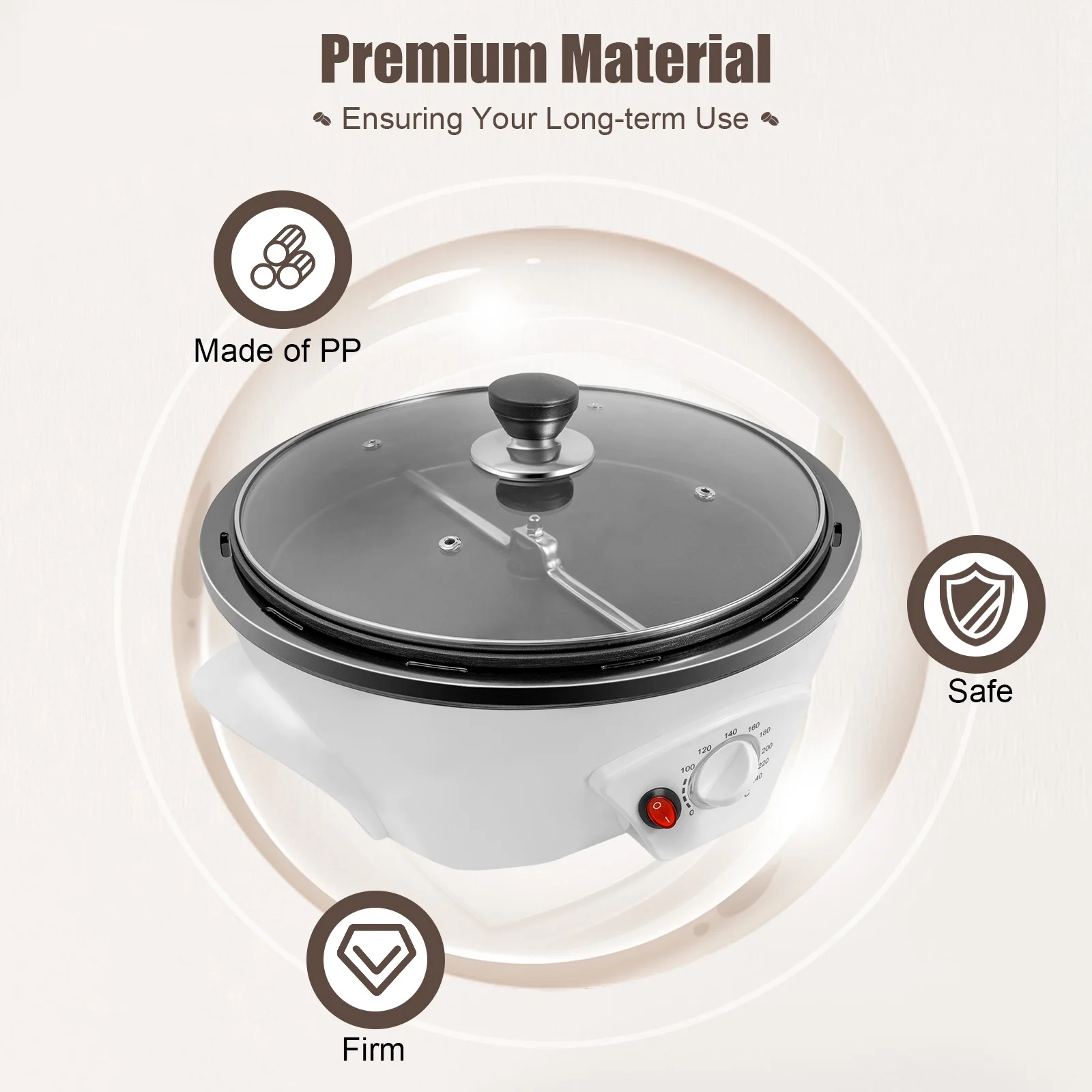 ماكينة خبز حبوب البن الكهربائية 500 جرام/17.63 أوقية محمصة قهوة الفول السوداني الكاجو مجفف ماكينة التحميص أداة خبز الفاصوليا المنزلية #5