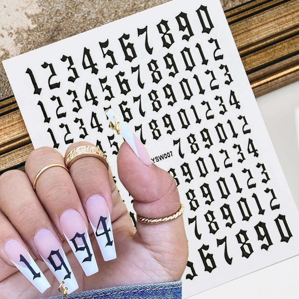 

1pcs Retro Arabic Numbers Nail Art Stickers Number 0 to 9 Mix Size Manicure Decals DIY Self-Adhesive Nail Decorations Supplies