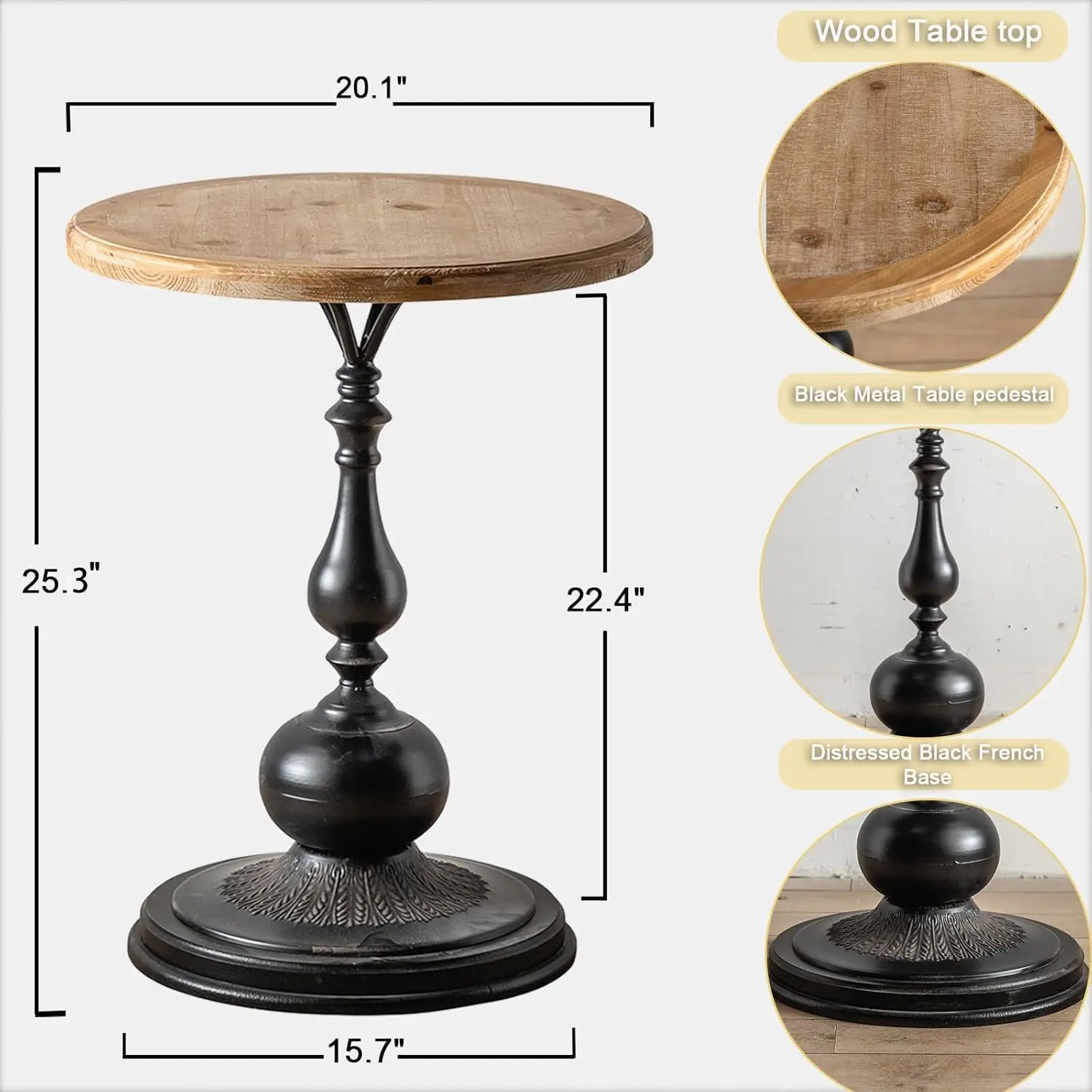 Round End Side Table Vintage Farmhouse Pedestal Accent Wood Home Decor Bedroom Patio Black, Customized