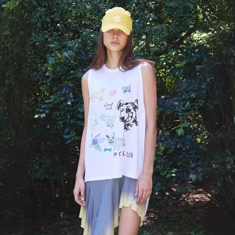 

Summer Casual fiti Print Svel Vest for Girls Cartoon Doodle Open Product ort Sle Inner Wear Non-Breasted