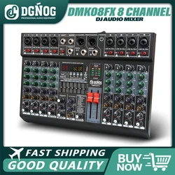 DGNOG Professional 8 Channel Audio Mixer 7 Band EQ with 99 DSP Effects 48V Phantom Power USB Bluetooth Console for Stage Studio
