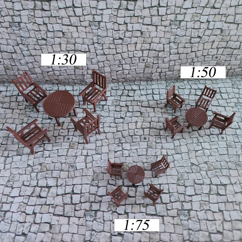 Miniature Scale 1:30 1:50 1:75 Table Chair Set Model Kits Diy Indoor House Building Scene Materials Diorama Accessory 5Pcs/lot