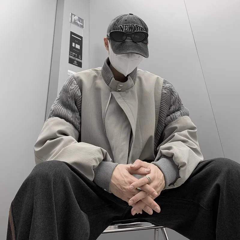 

Мужская свободная куртка-пилот с трикотажными вставками, повседневная осенне-весенняя бейсбольная куртка в американском стиле INS, модная кожаная куртка