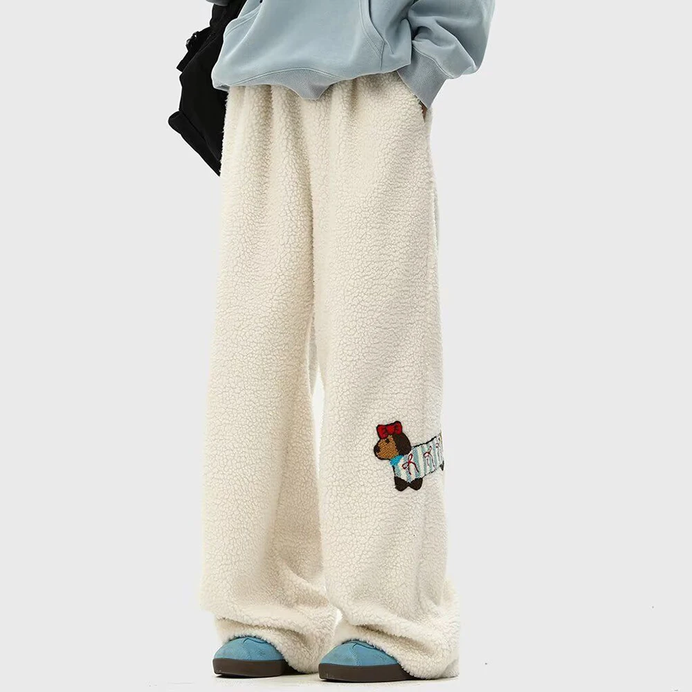 Camel wool casual trousers new cotton pants men and women dachshund dogs winter super warm loose sports versatile straight pants