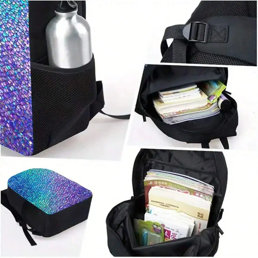 

Fish Scale Pattern Backpack Large Capacity 17 Inch Laptop Bag With Water Bottle Holder Lightweight Durable Unisex