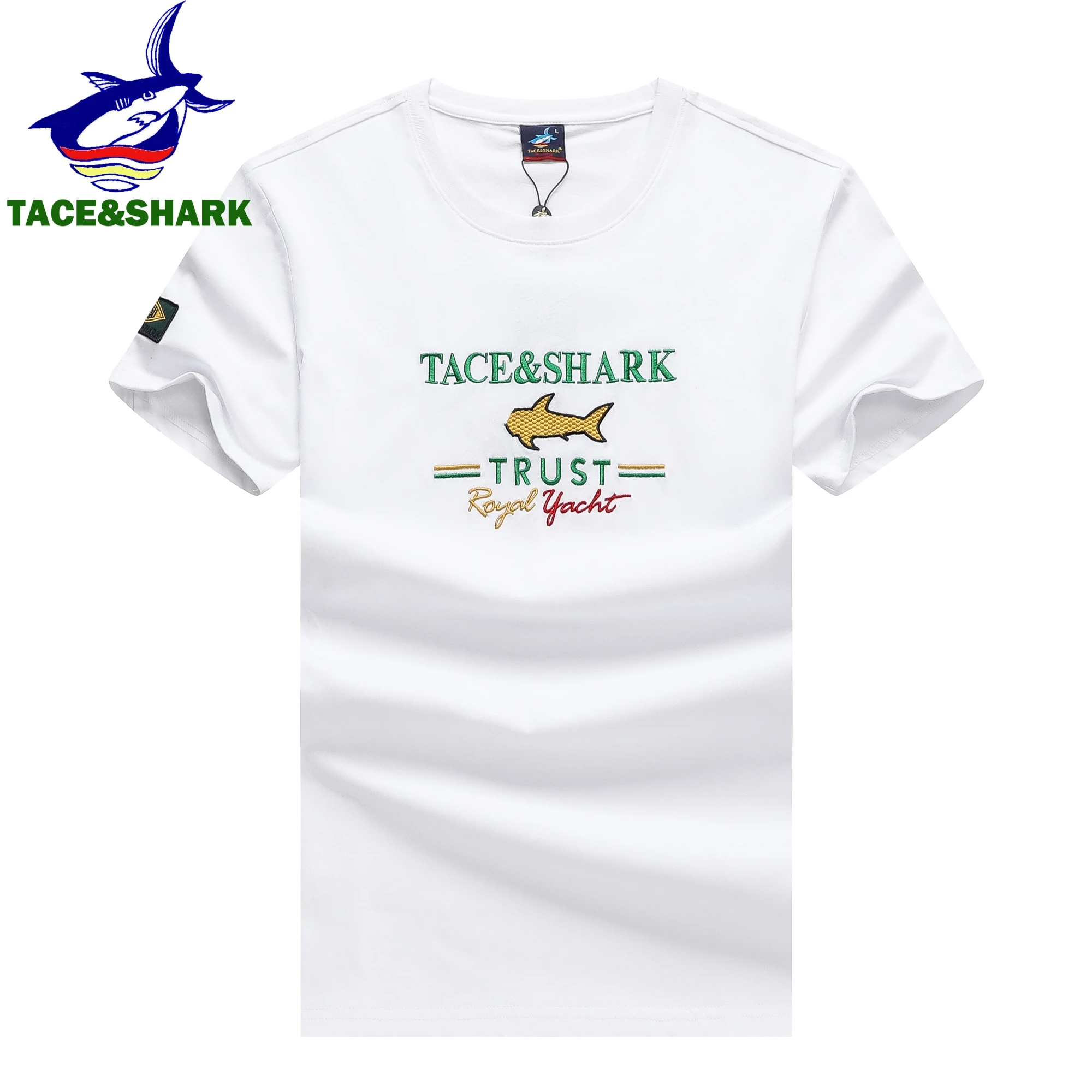 TACE & SHARK-Camiseta con bordado de tiburón para hombre, ropa de algodón, informal, 3XL, alta calidad, verano, 2023