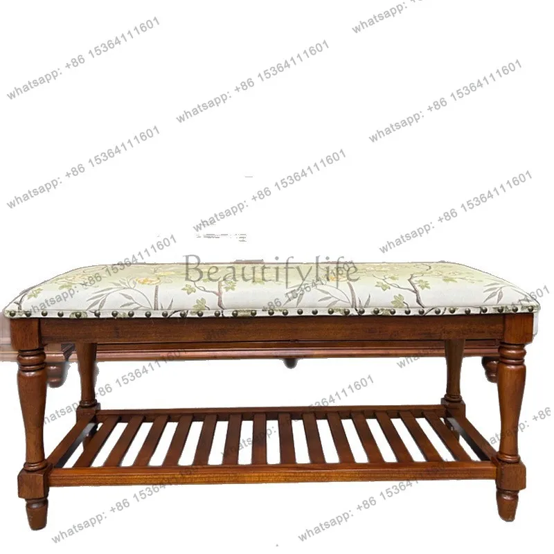 White Chinese wood American shoe changing stool Sitting shoe cabinet Household European solid wood multi-function