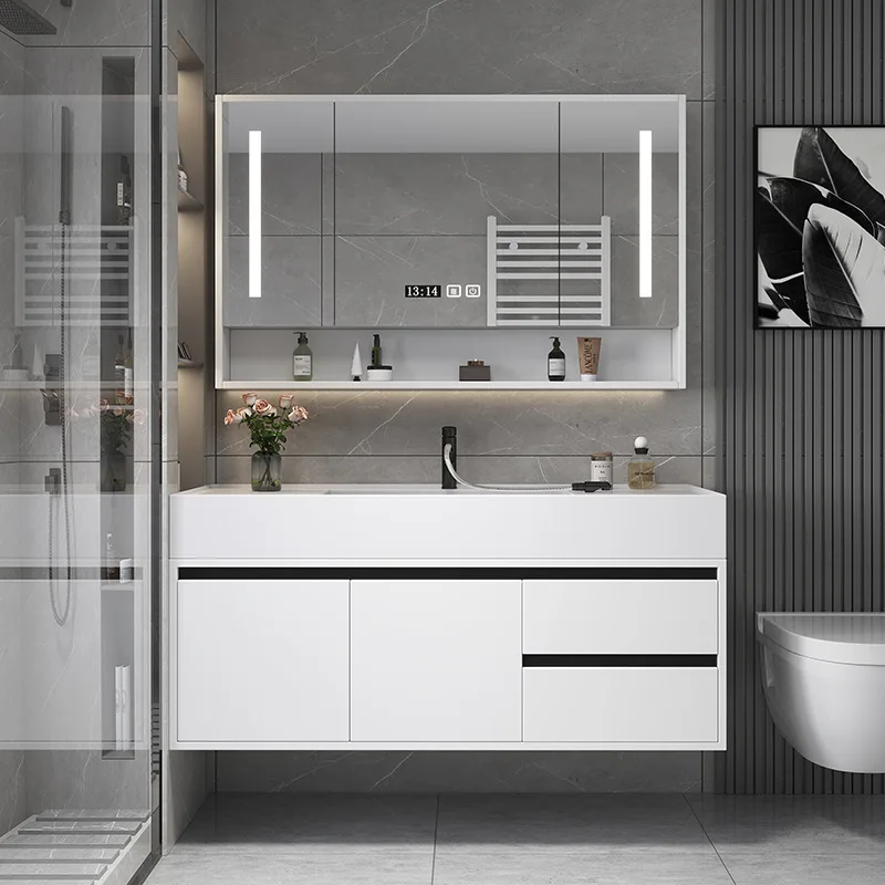 Light luxury nano rock integrated cabinet combination modern simple hand washbasin rock slab  bathroom accessories