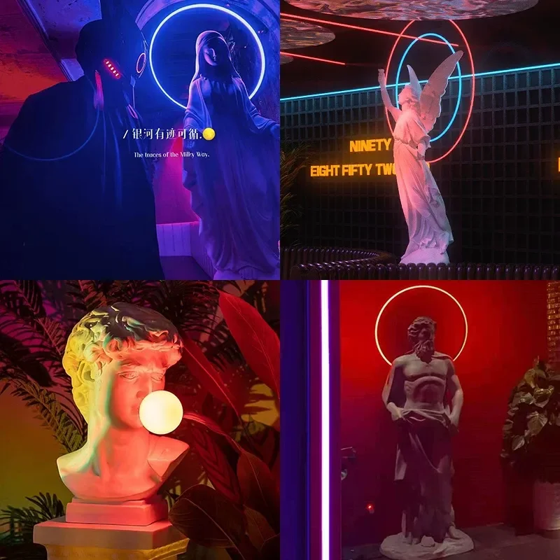 Punk Style European Greek Figure Luminous Sculpture Ornament Internet Celebrity Clock In Bar Cafe Soft Decoration Crafts