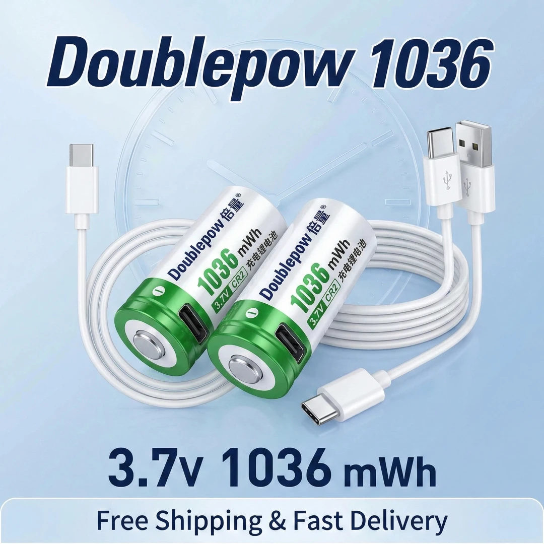 CR2 Lithium Battery 3.7V 1036mWh Type-C USB Rechargeable Li-ion Batteries for Golf Rangefinder Laser Pointer Camera Flashlight
