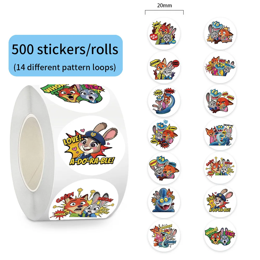 500 sztuk/rolka Urocze naklejki z kreskówki Disneya Zootopia, naklejki do samodzielnego ozdabiania, na telefon, notatnik, kubek na wodę, zabawki, naklejki na prezenty