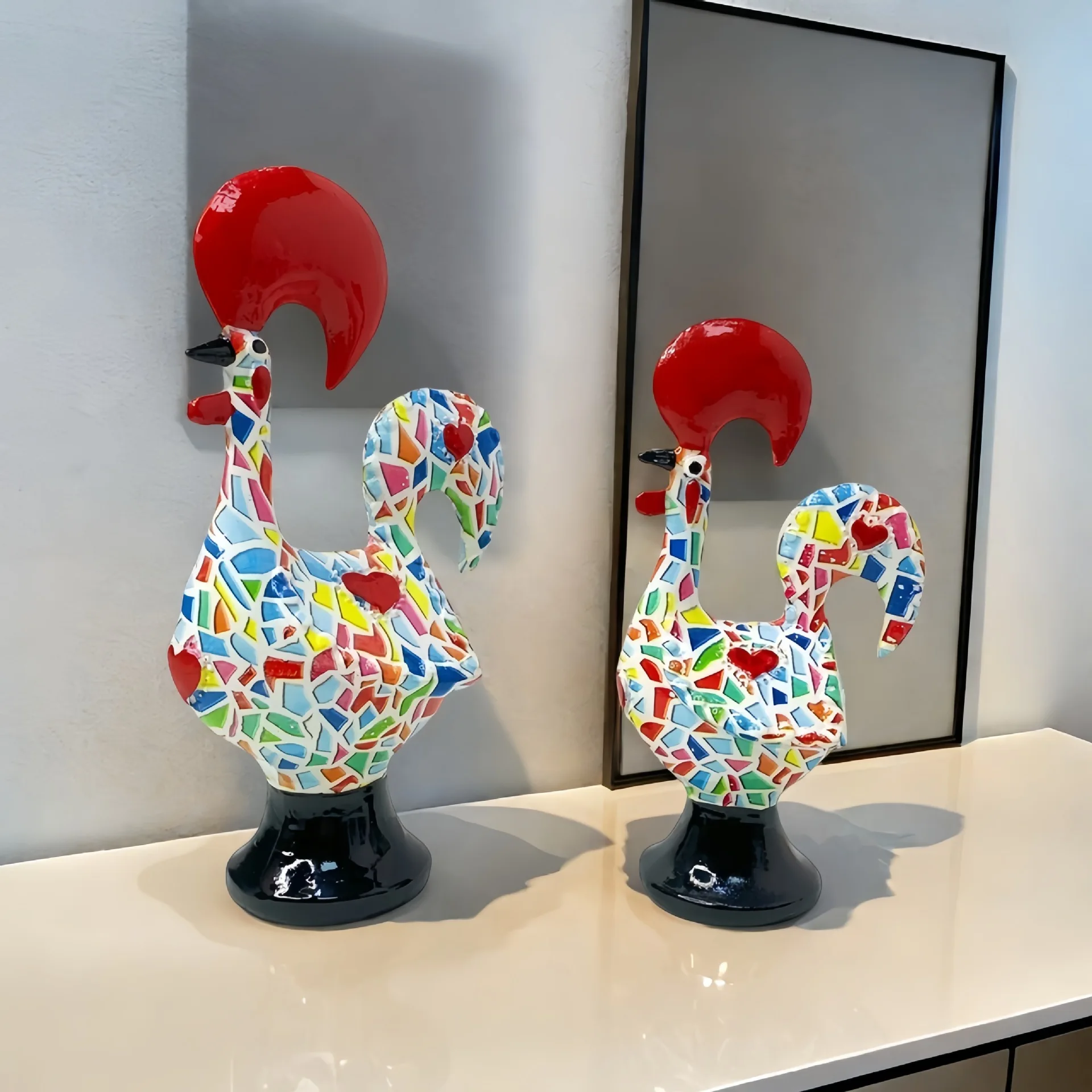 

Newly Arrived Modern Simple Rooster Pair Ornament Fashion Living Room Home Decor Hot Selling Study Desk Decor Resin Crafts Gift