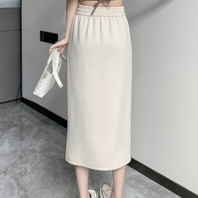 تنورة أنيقة مقسمة لربيع وصيف 2024، تنورة مرنة عالية الخصر طويلة على شكل حرف A للسيدات #6