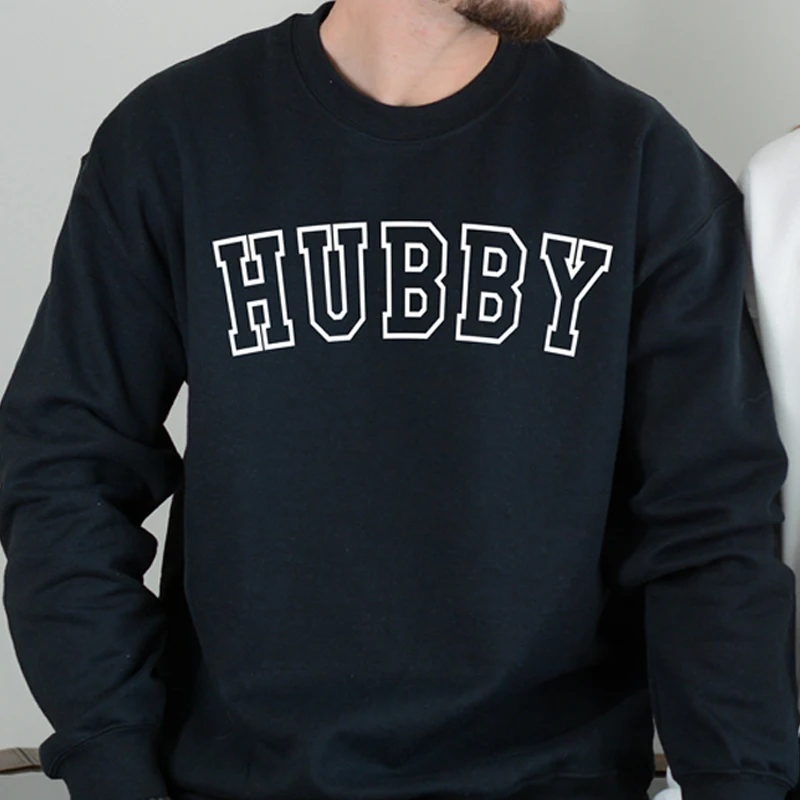 Hubby Wifey Couple Clothes Cotton Lover Owner Streetwear Sweatshirts Unisex Men and Women Kawaii Clothes Loose Black Jumpers