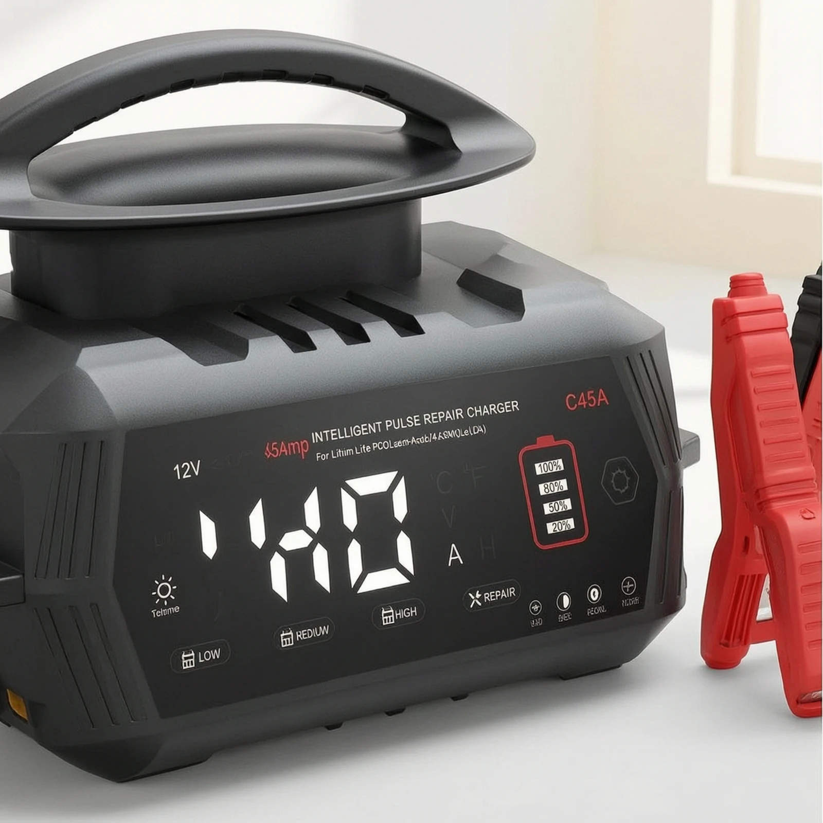 Battery Charger with Clamps 6V 12V 24V Crocodile Clips with Insulation Cover Alligator Clips with Insulation Cover Automatic