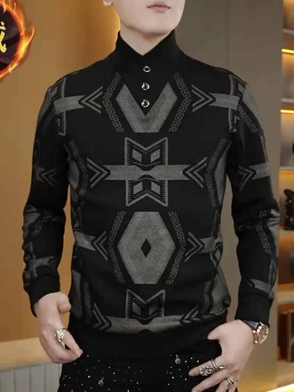 

Мужская толстовка с геометрическим принтом, на флисовой подкладке, с высоким воротником, длинными рукавами, универсальная, молодежная, базовый слой