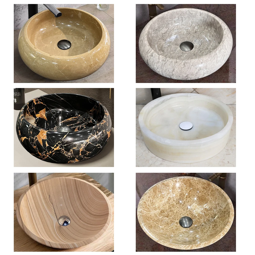 Umywalka łazienkowa z naturalnego marmuru Portoro, najnowszy design, polerowany kamień, okrągła, czarna marmurowa umywalka.