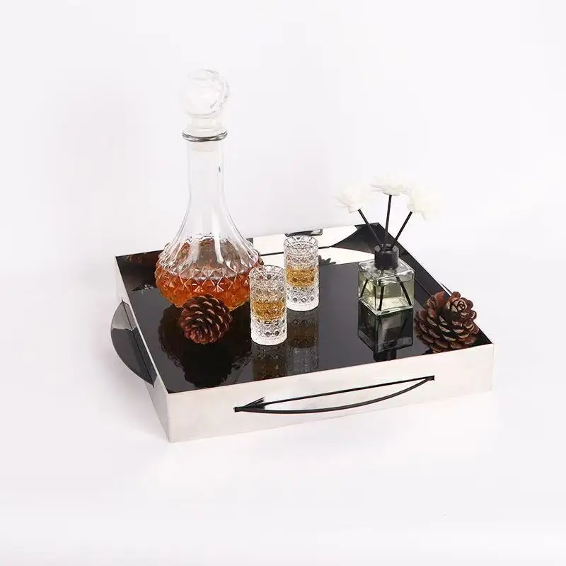 Stainless Steel Trays Simple Dining Room Fruit Plate Coffee Table Aromatherapy Tray Modern Desktop Decoration Organize Plates