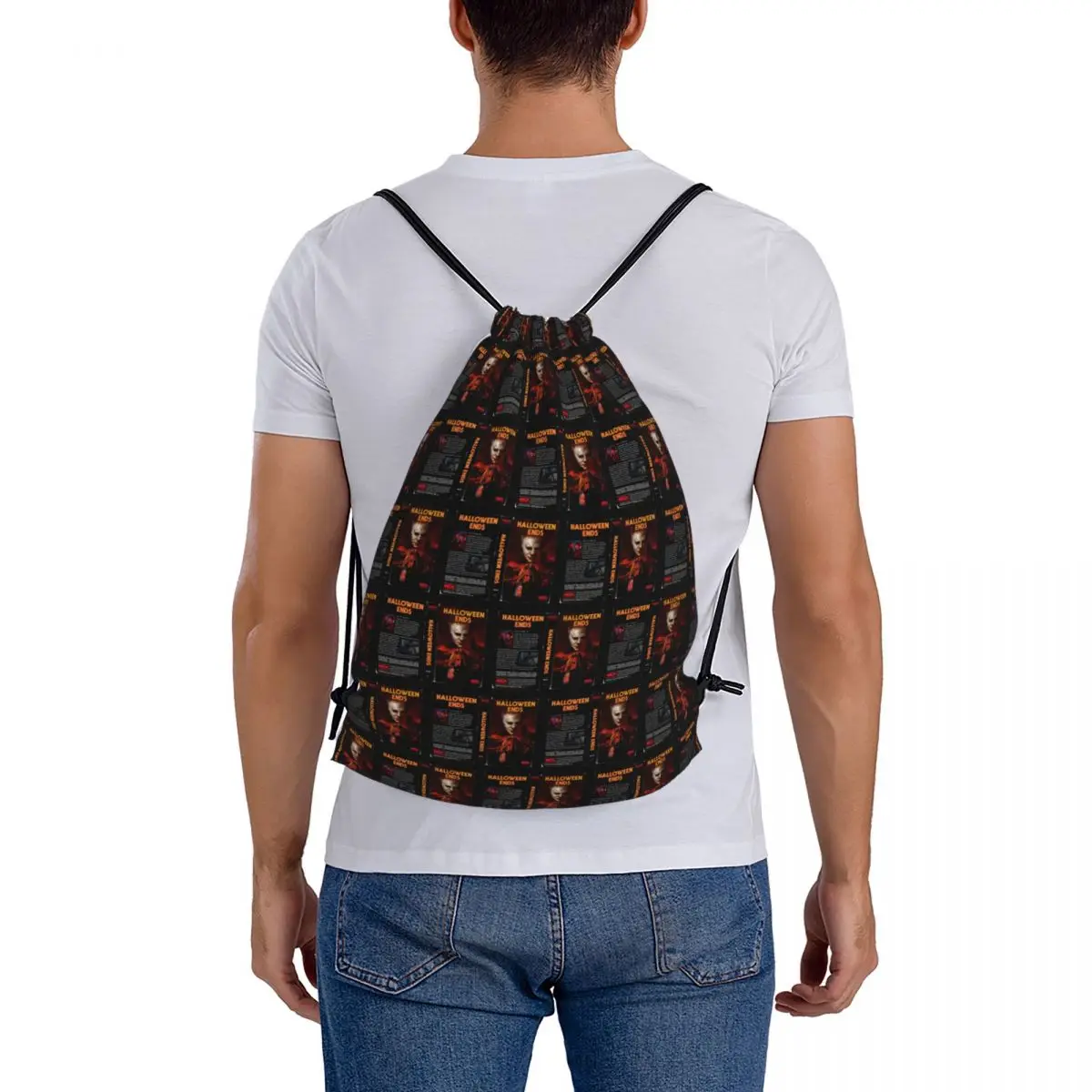 Halloween Ends 2022 VHS Cover Backpacks Portable Drawstring Bundle Pocket Sundries Bag Book Bags for Travel School