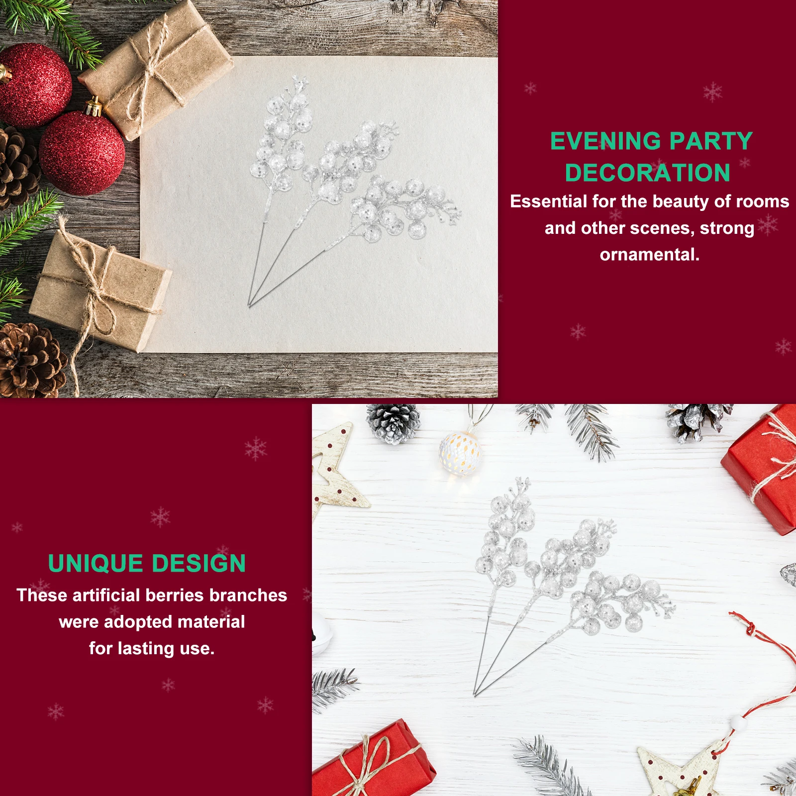 

12 Pcs Decorative Berries Holiday Berry Crafts Faux Realistic Ornaments Garlands Decorations Branch