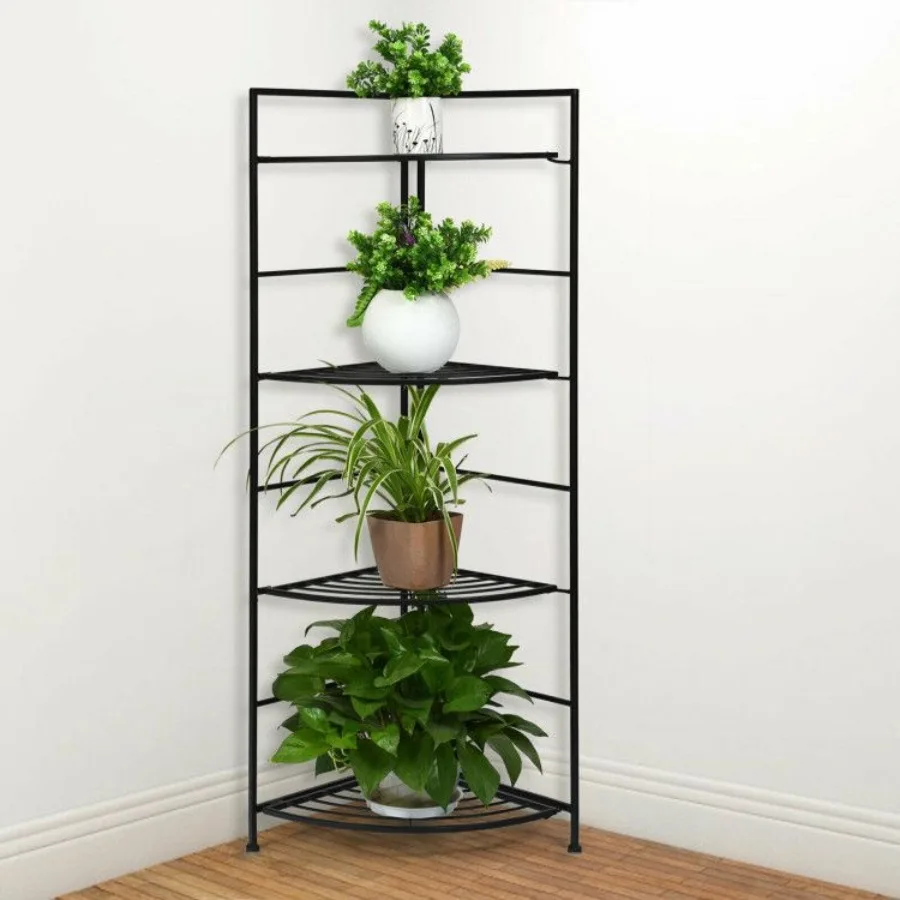 

4 Tier Folding Metal Shelf Plant Stand Storage Open Shelf Corner Display Rack