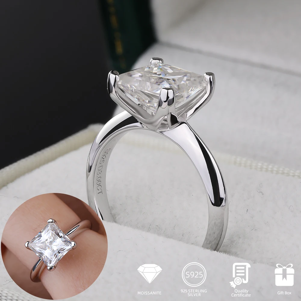 

GRA Certified 1-4CT Princess Cut Moissanite Ring For Women Men 925 Sterling Silver Square Diamond Wedding Band Jewelry Wholesale