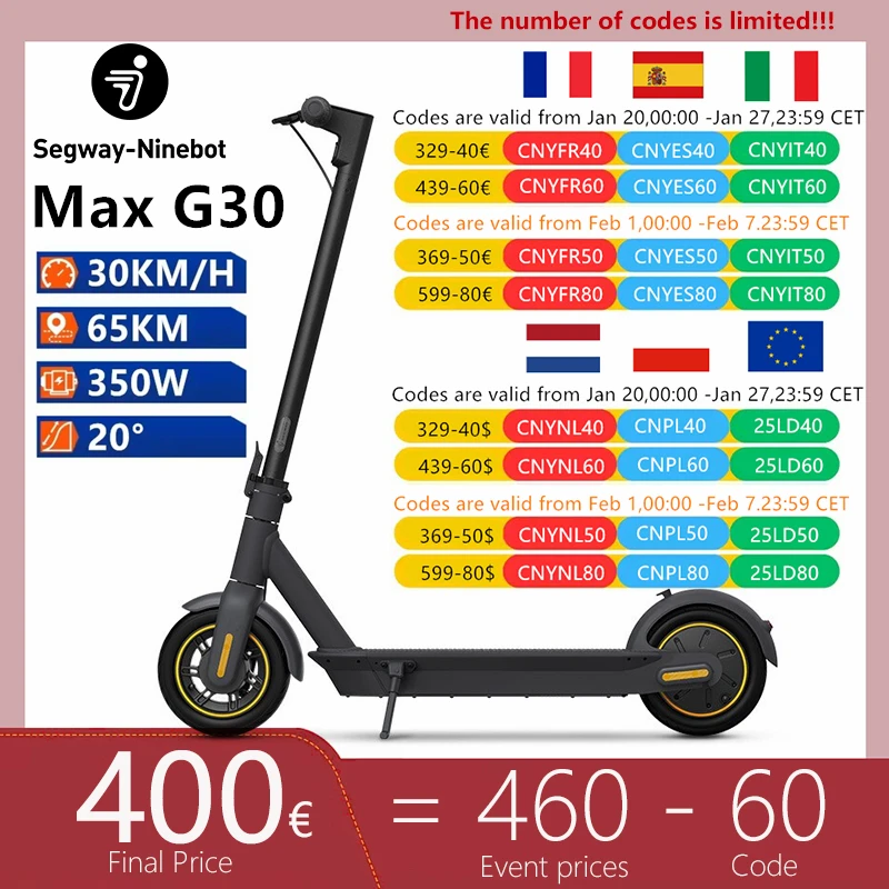 EU STOCK NINEBOT Max G30 Electric Scooter Upgrade Motor 30km/h Original Ninebot By Segway G30 G30P Kickscooter 65km Skateboard