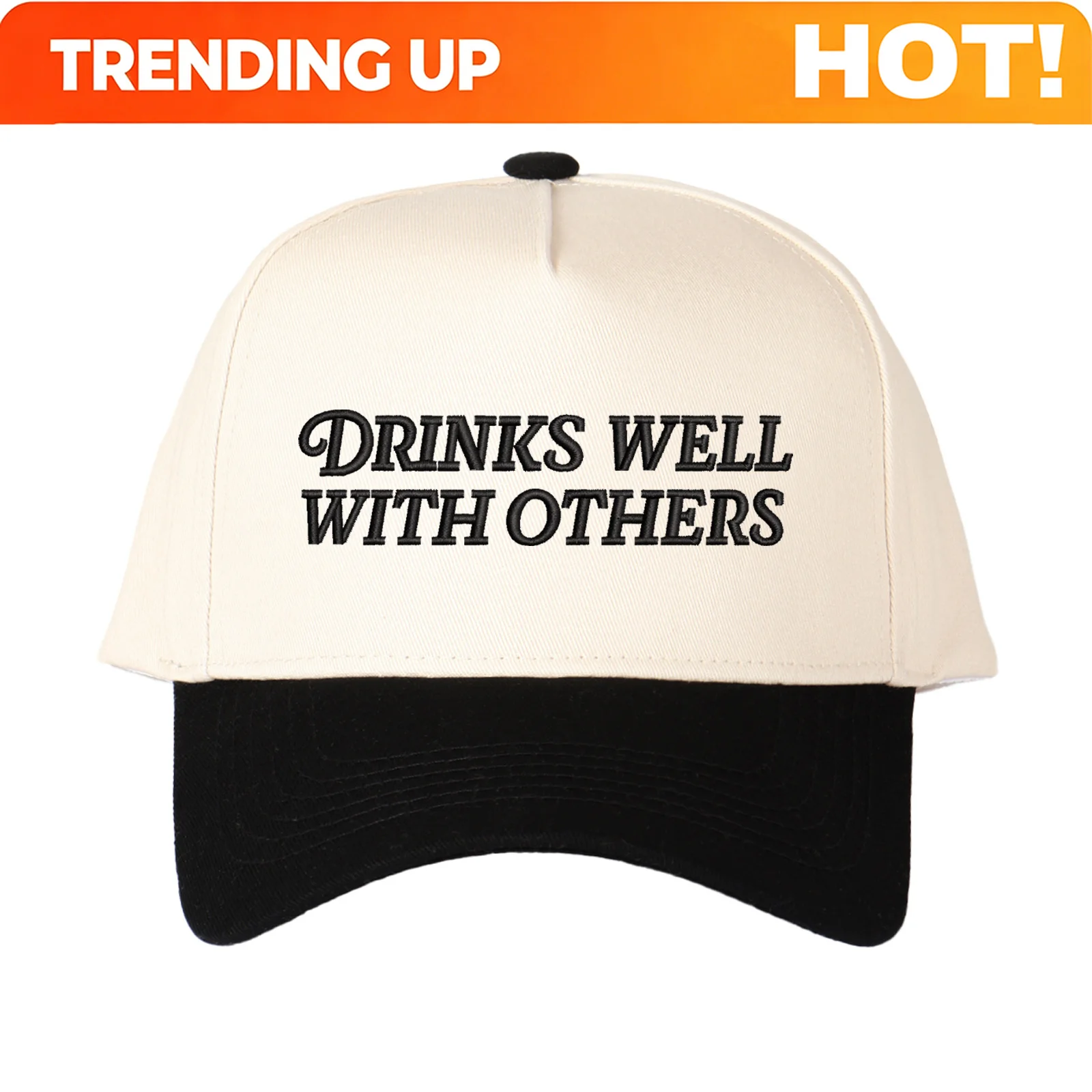 DRINKS WELL with OTHERS Embroidered Trucker Hat - Adjustable Snapback Cap with Funny Social Slogan Patch, Breathable Suitable fo