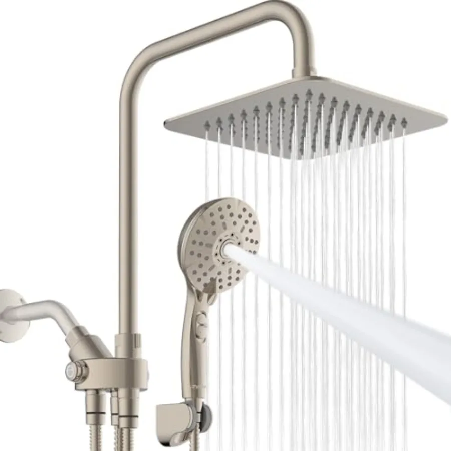 

Dual Shower Head Combo 8'' High Pressure Rain Shower Head with Handheld Spray 6+1 Spray Settings Handheld Showerhead Height Adj