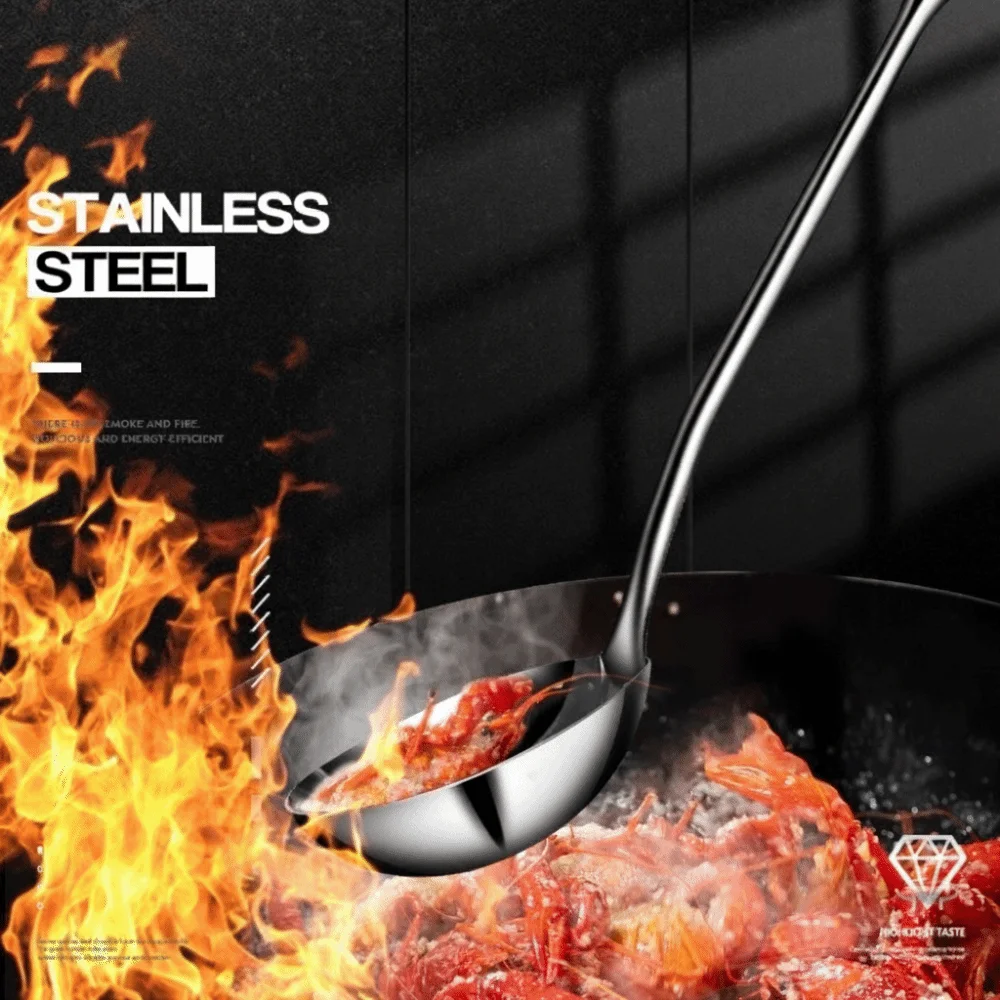 

Stainless Steel Kitchen Utensil Set Long Anti Scald Stainless Steel Spatula Professional Wooden Handle Spoon Ladle Colander