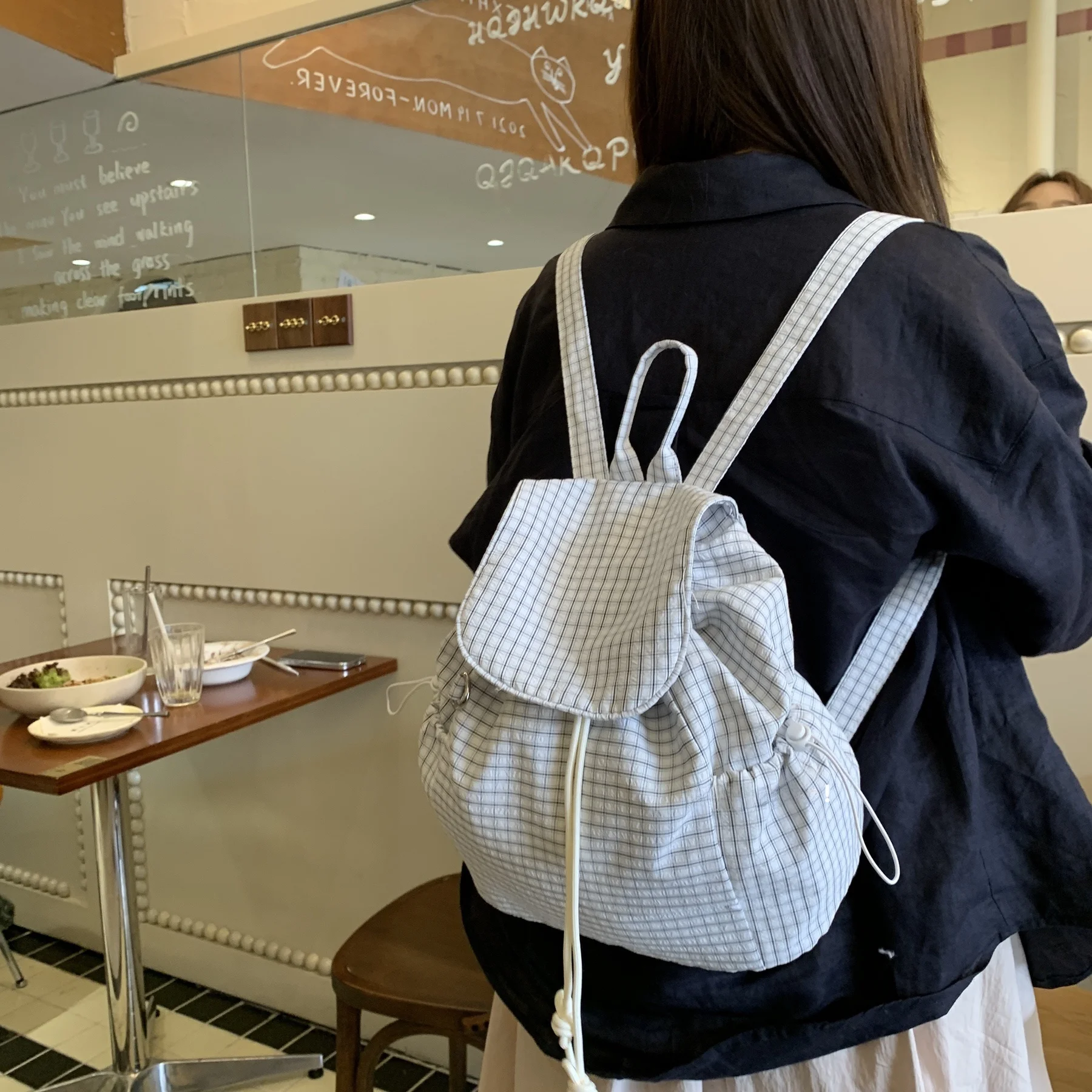 

Nylon Large Capaci Bapa Dstring Artistic Folded Bookbag Comfortable Dual-oulder Bag for Daily Use Buet ape
