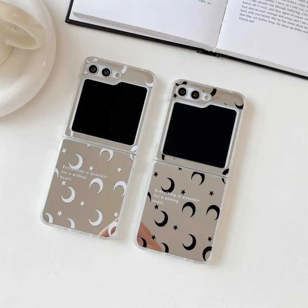 For Samsung Galaxy Z Flip 7 ZFlip6 ZFlip5 ZFlip4 ZFlip3 Case Moon Star Pattern Hinge Protection Mobile Phone Accessories Cover