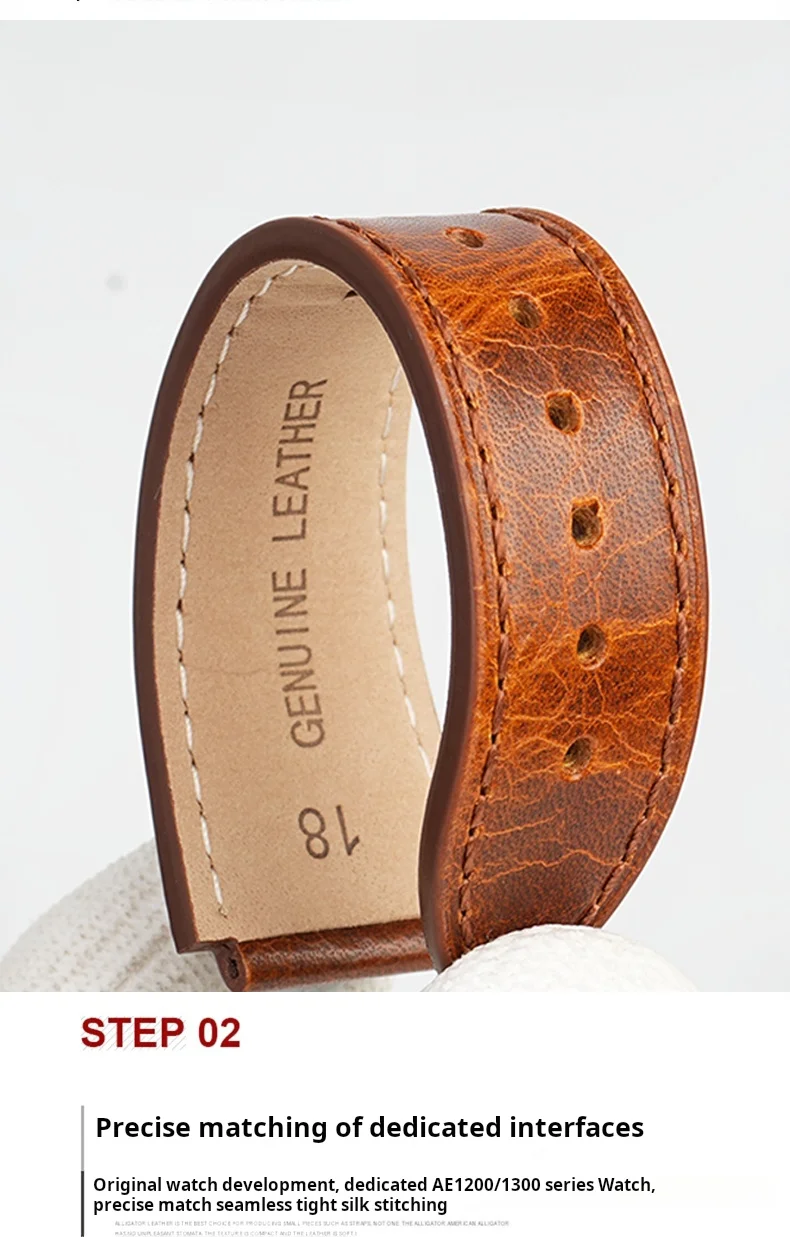 Retro-Uhrenarmband aus echtem Leder für Casio AE1200 AE1300/1000 A158W A168 W-216H, Vintage-Armband aus Rindsleder, 18 mm konvexes Uhrenarmband – Detail 10