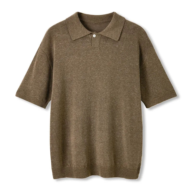 Linen Tencel Blend Knitted Short Sleeve-Shirt Summer New American Casual Business-Shirt Men'S Base Shirt