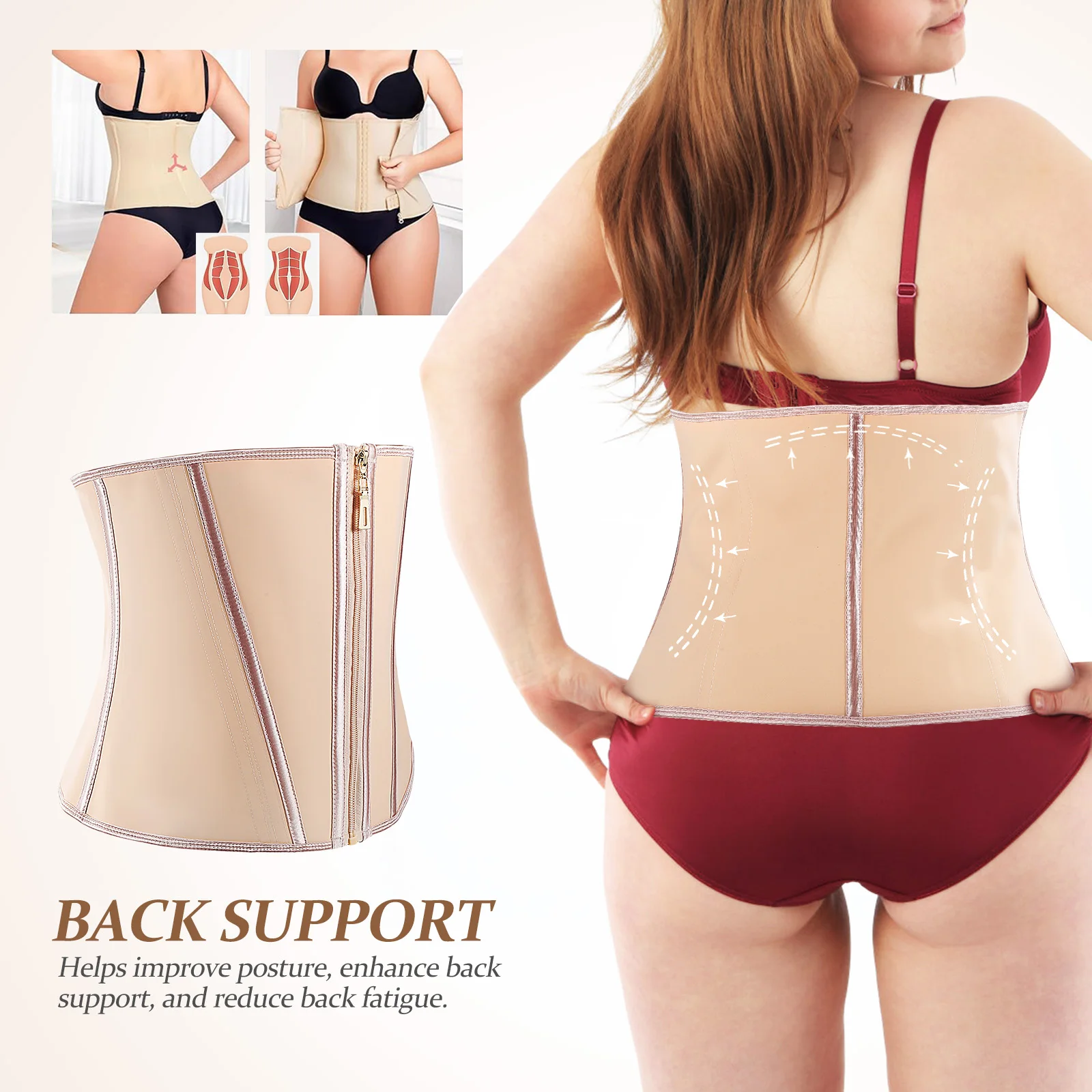 Beige Rits Dames Shapewear Taille Trainer Langdurige Sculpt Curves Everyday