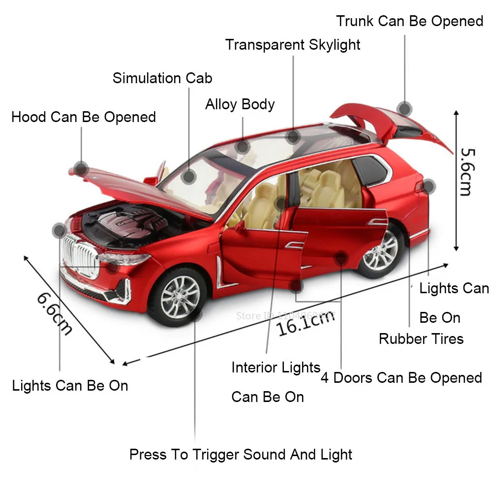 1:32 X7 pressofuso in lega modello macchinine in miniatura SUV 6 porte aperte suono luce tirare indietro fuoristrada per bambini regali