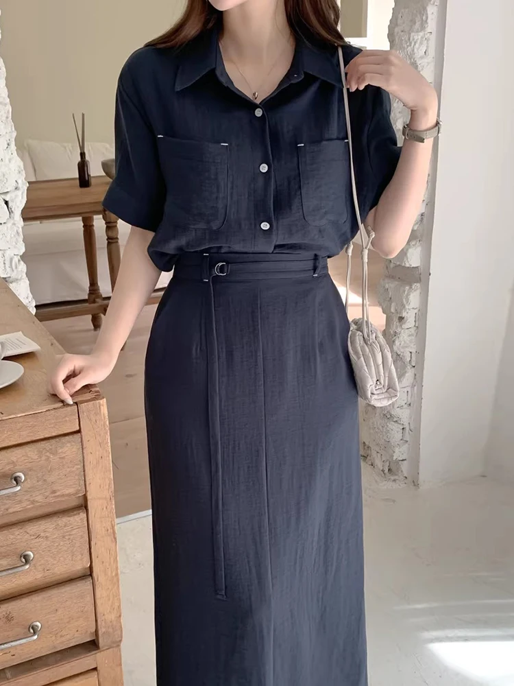 

Шикарный летний комплект из двух предметов с двойными кетми и юбкой с высокой талией, модный повседневный вид, идеально подходит для молодых женщин