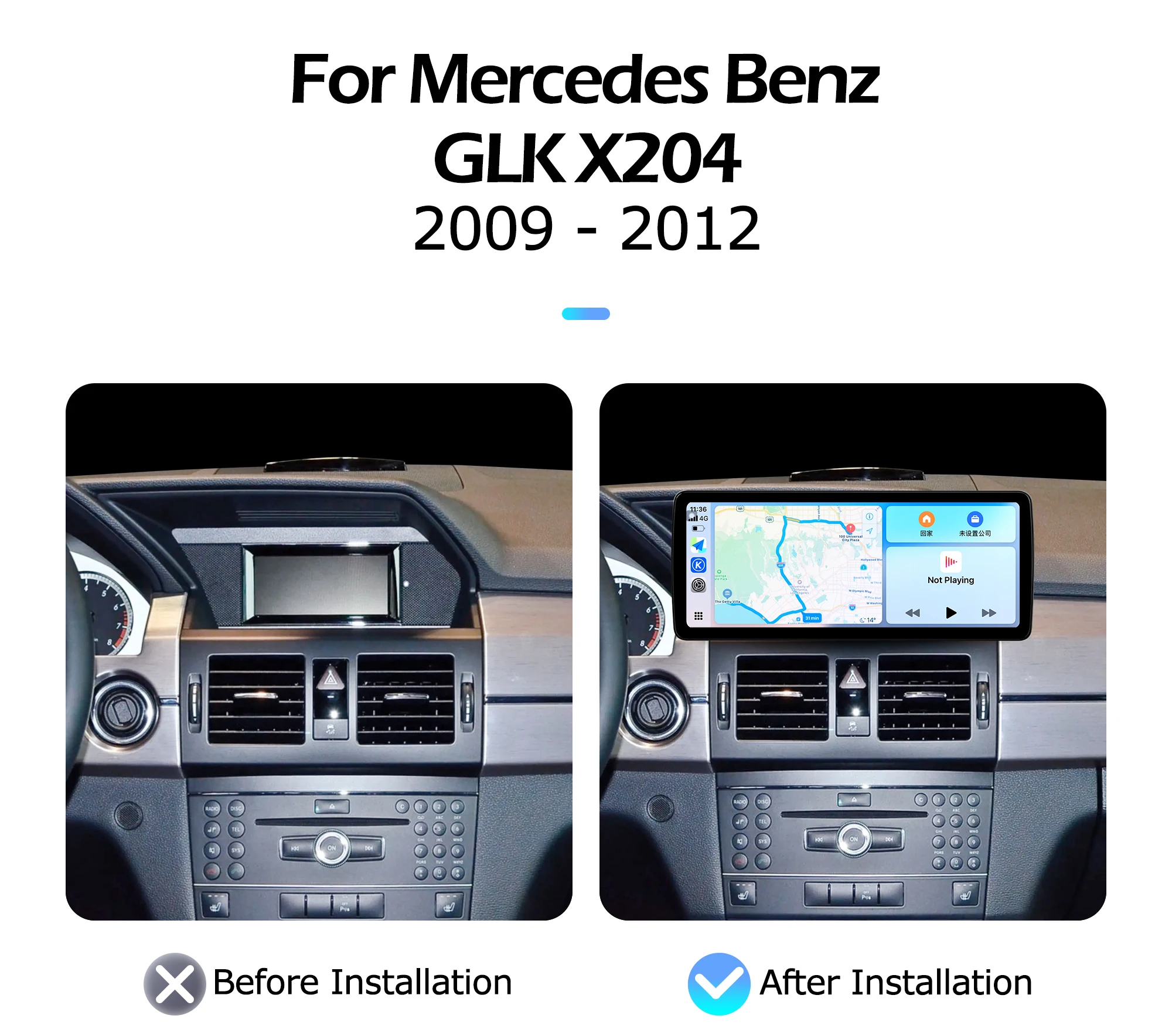 Carplay 12.3 inch For Mercedes Benz GLK X204 2009-2012 Lntelligent Multimedia Touch Screen Android Auto GPS Navigator WIFI BT