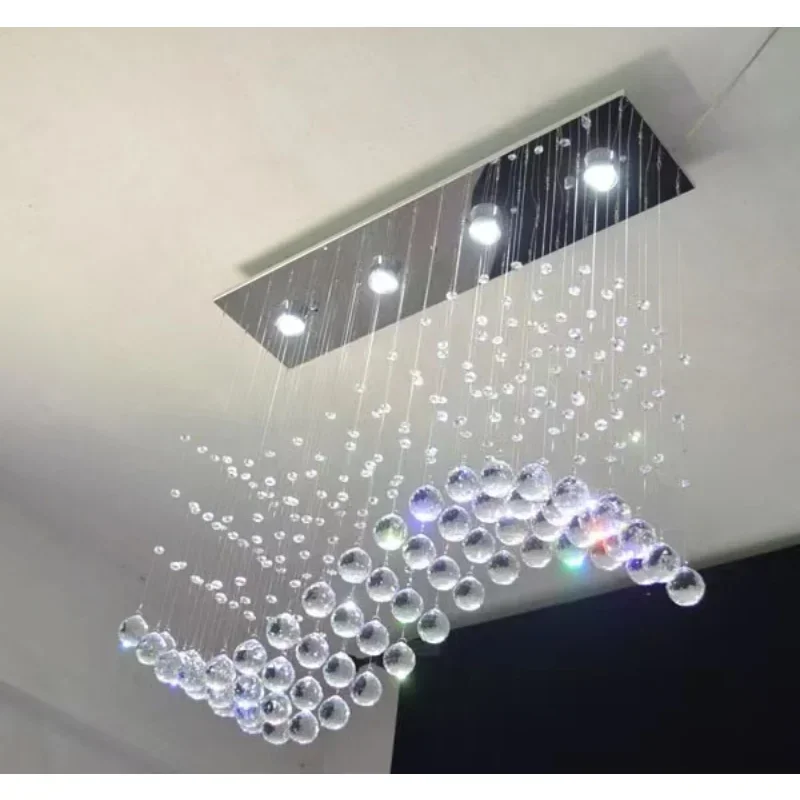 

LED Crystal Pendant Light Waves Round Rectangle Hanging Light Pendant Lamp AC 110 To 240V Stainless Steel