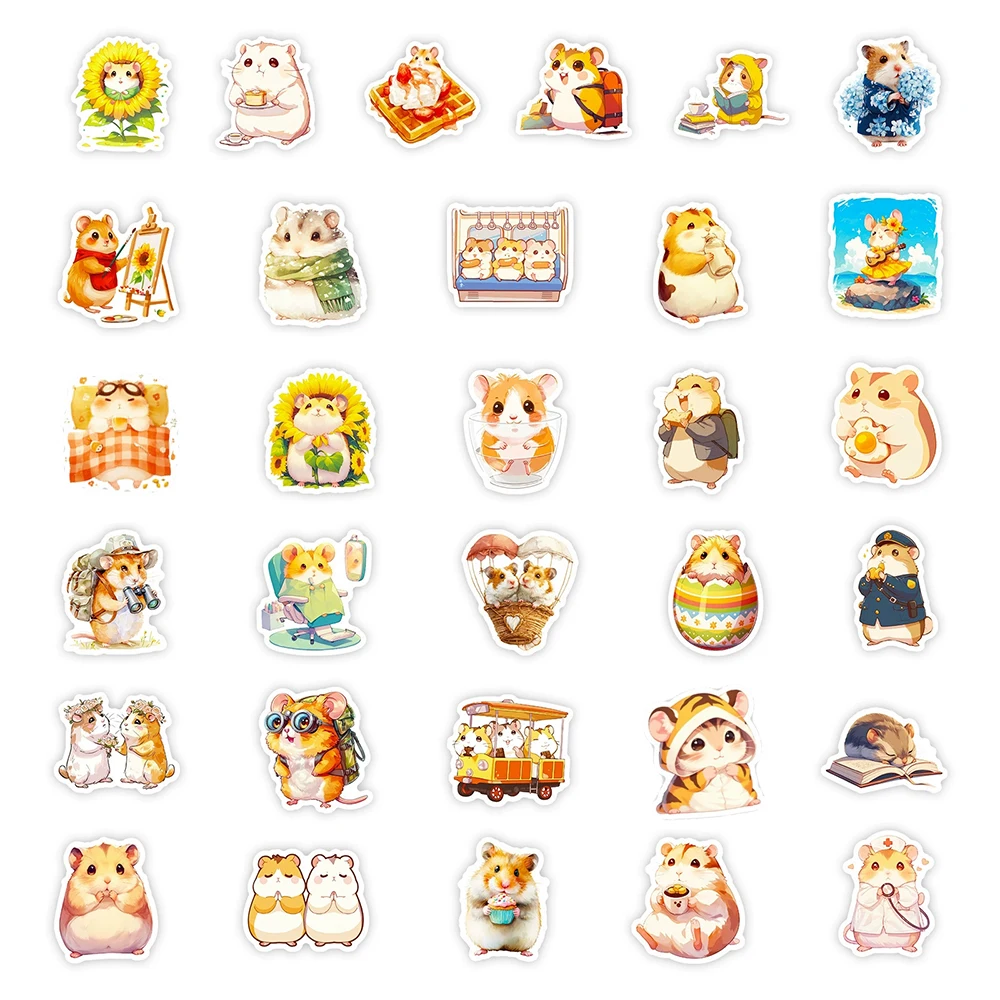 10/30/56pcs Kawaii Hamster Animal Anime Stickers Cartoon Watercolor Graffiti Decals Luggage Phone Scrapbook Waterproof Sticker