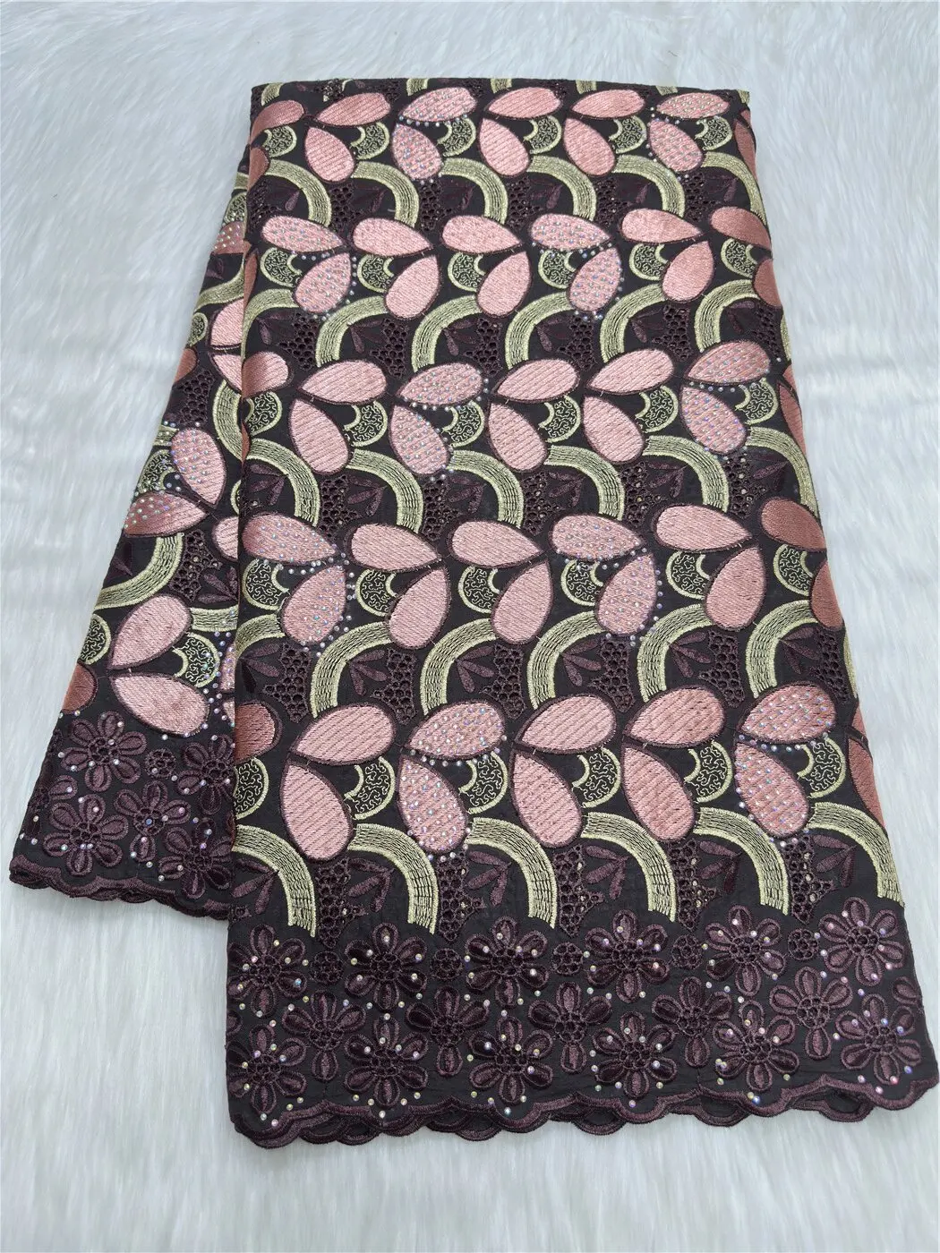 Hot Sale African Swiss Voile Lace 100% Cotton Embroidery Lace Fabric With Stones For Clothing Materials 5 Yards 23A172