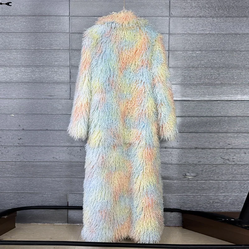 Imitation Tokatan Wool Printed and Dyed Colorful Furry Coat for Women Imitation Fur Extended Suit Collar Winter Coat for Women