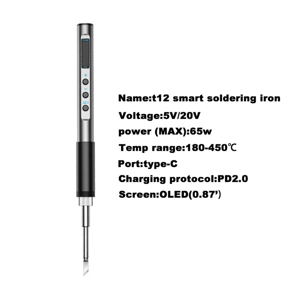 T12PRO PD 65W Soldering Iron with Digital Display 180-450C Range Real-Time Temperature Monitoring Type C Input