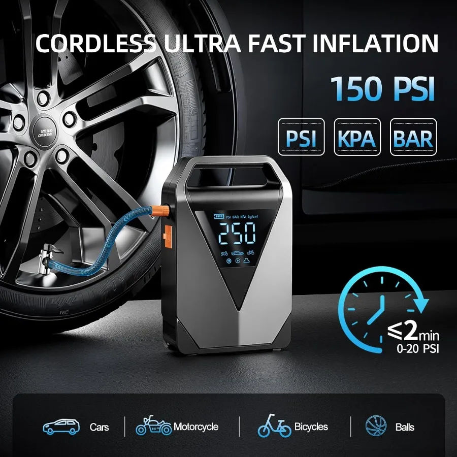 مشغل قفز السيارة المحمول 12 فولت مع ضاغط هواء يصل إلى 150 رطل لكل بوصة مربعة و4500 أمبير تيار الذروة لجميع مركبات الغاز دفعات البطارية المدمجة #3