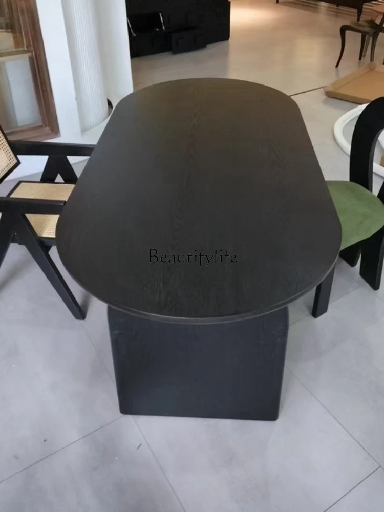 Wabi Sandy Wind Black Solid Wood Dining Table Small Apartment Household Oval