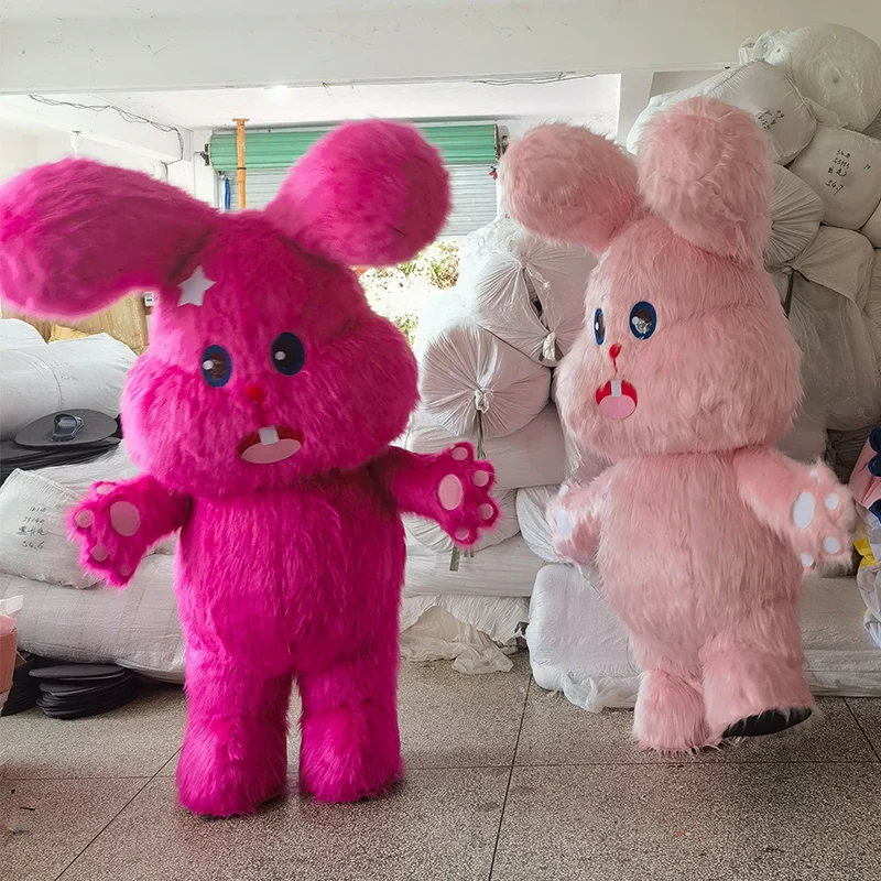Nadmuchiwany różowy królik pluszowy ludzki noszący maskotki centrum nadmuchiwane rekwizyty duże ozdoby niestandardowa odzież dla lalek z kreskówek bez baterii