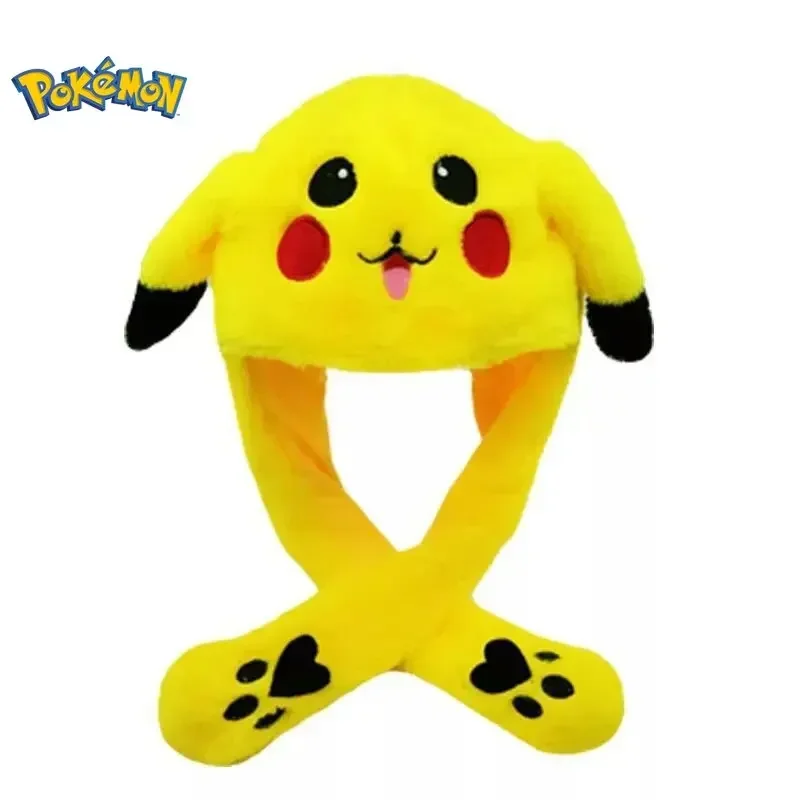 Sombrero de peluche de Pikachu para niños y niñas, muñeco de peluche con orejas de conejo, dibujos animados, parpadeante, movible