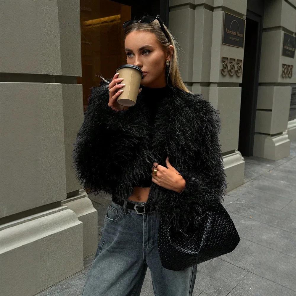 Faux Fur Coat Women Short Shaggy Furry Jacket Fall Winter Open Front Cardigan Fluffy Outwear