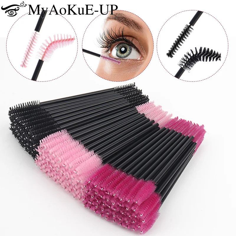 50pcs Double Head Eyelash Brush Eyebrow Micro Brushes Mascara Wands Cosmetics Applicators Lash Extension Tool Makeup Products