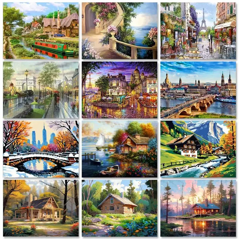 

SDOYUNO Paint By Numbers For Adults Town Landscape Acrylic Paint Coloring By Numbers On Canvas HandPainted Decoration Art Gift